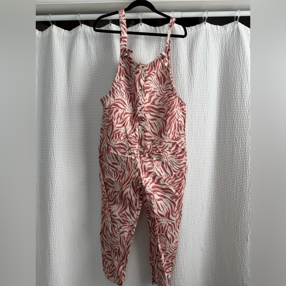Anthropologie Red and White Zebra Print Jumpsuit